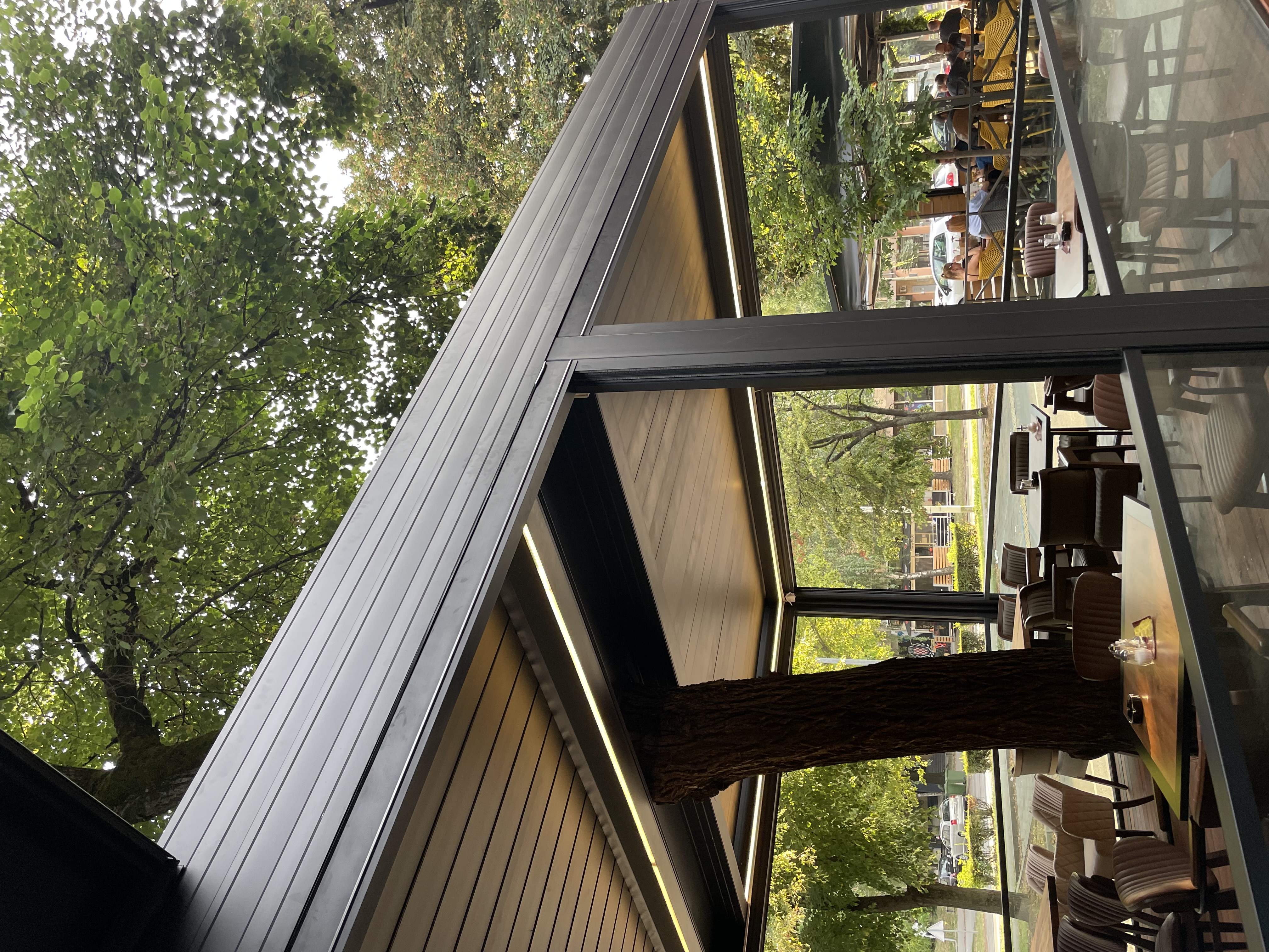 Indoor dining area with covered terrace seating